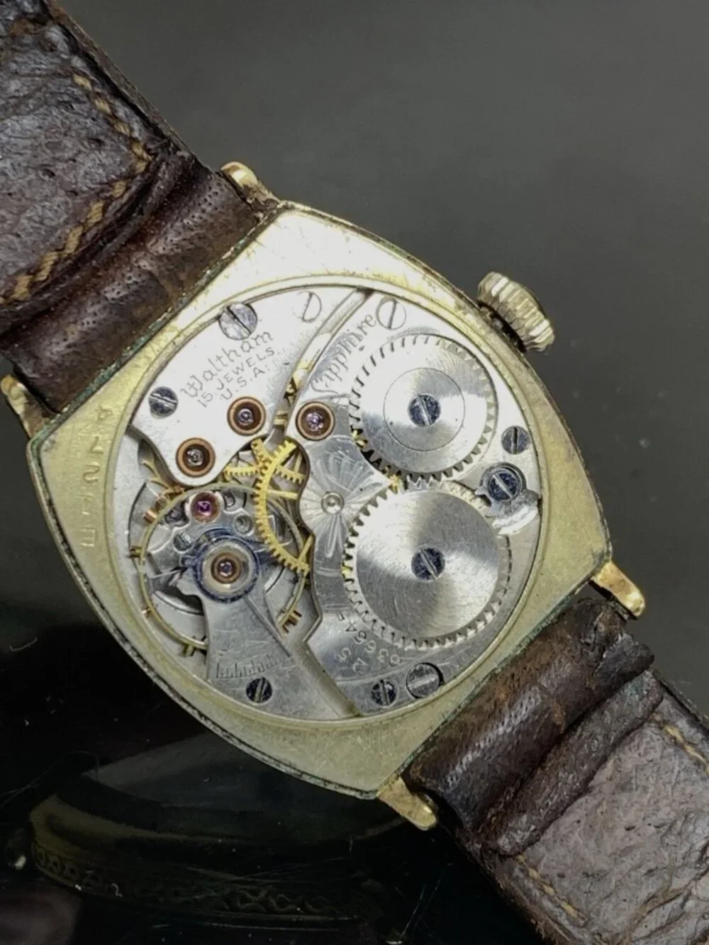 Bulova Men's Watch Vintage Waltham Manual Wind 14k Gold Filled Case Leather 28mm